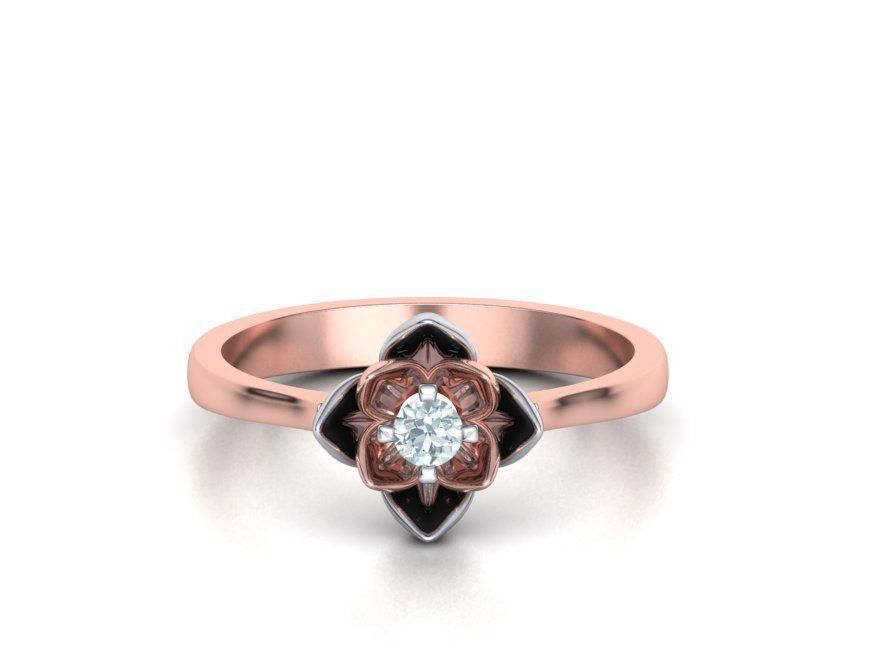 Engagement Ring Flower Ring 3mm main gem 3D print model_4