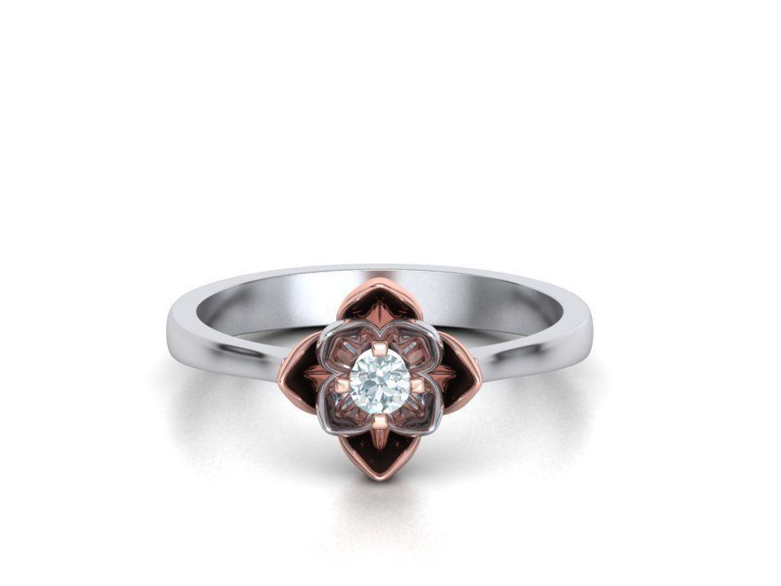 Engagement Ring Flower Ring 3mm main gem 3D print model_1