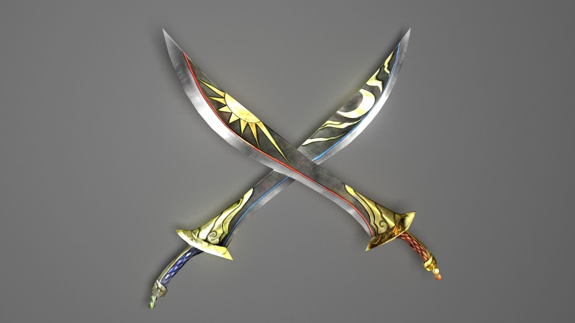 Twin Swords---The Sun and The Moon Free 3D model_1