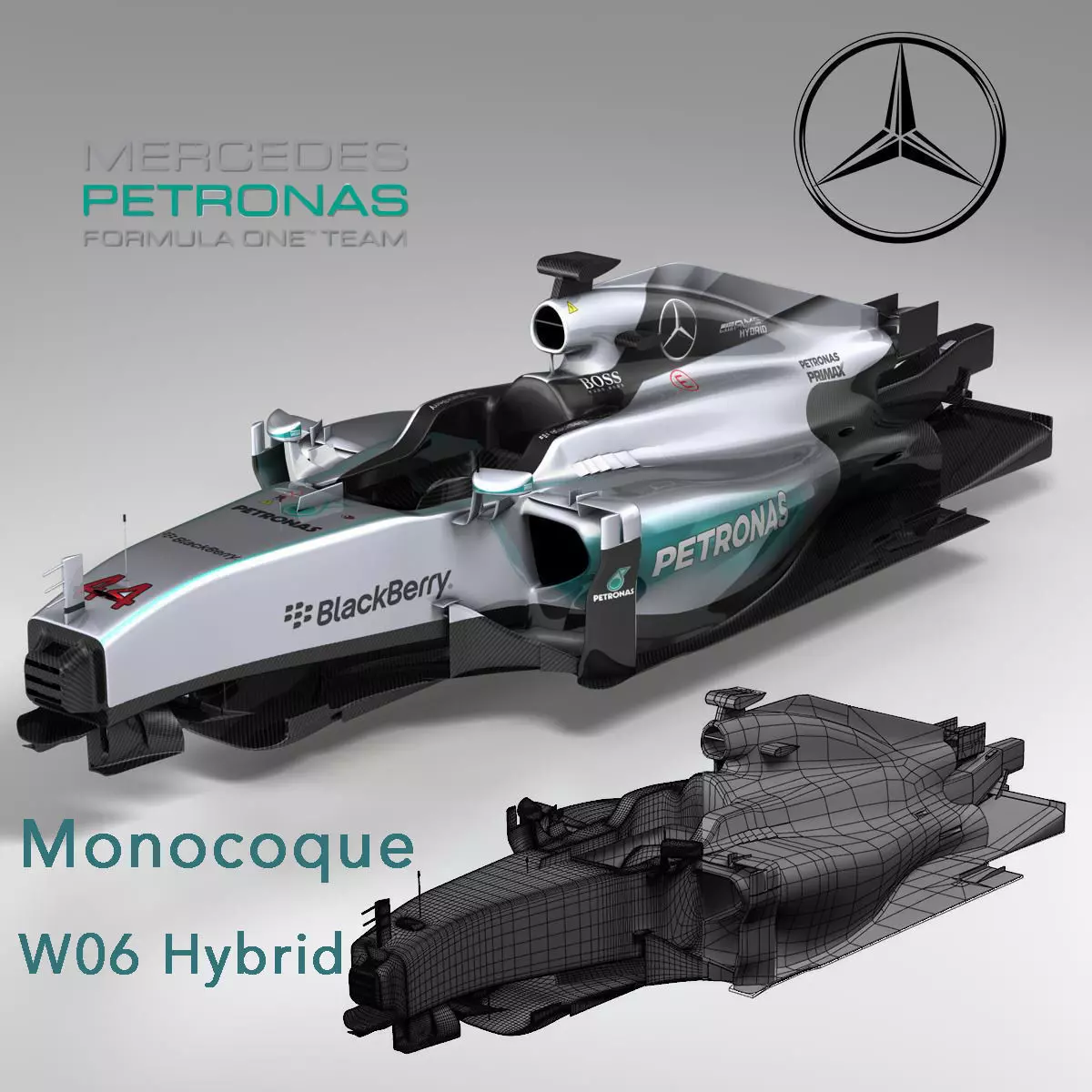 Mercedes W06 monocoque Low-poly 3D model_0