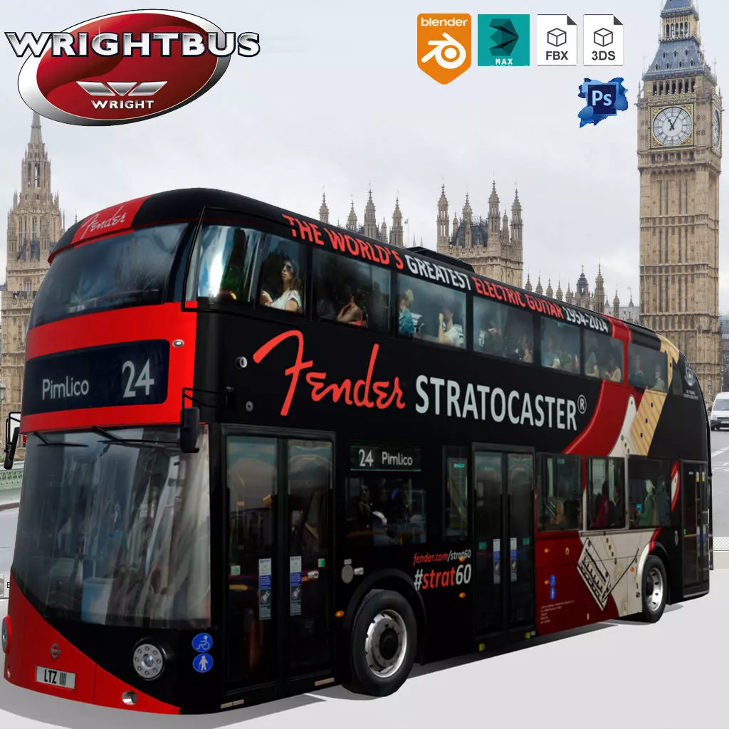 Wrightbus Routemaster STRATOCASTER GUITAR livery Low-poly 3D model