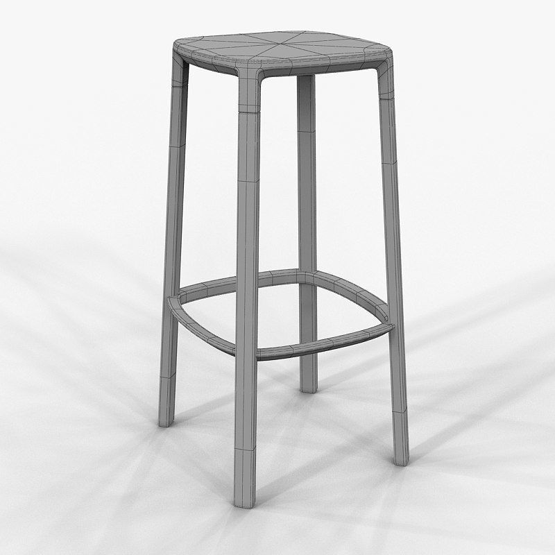 Bar High Stool Plank Pub 3D model_4