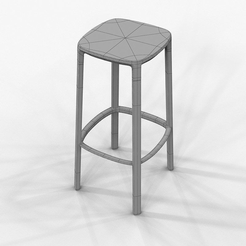 Bar High Stool Plank Pub 3D model_3