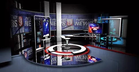 Set design news studio with lights and furniture 3D model_0