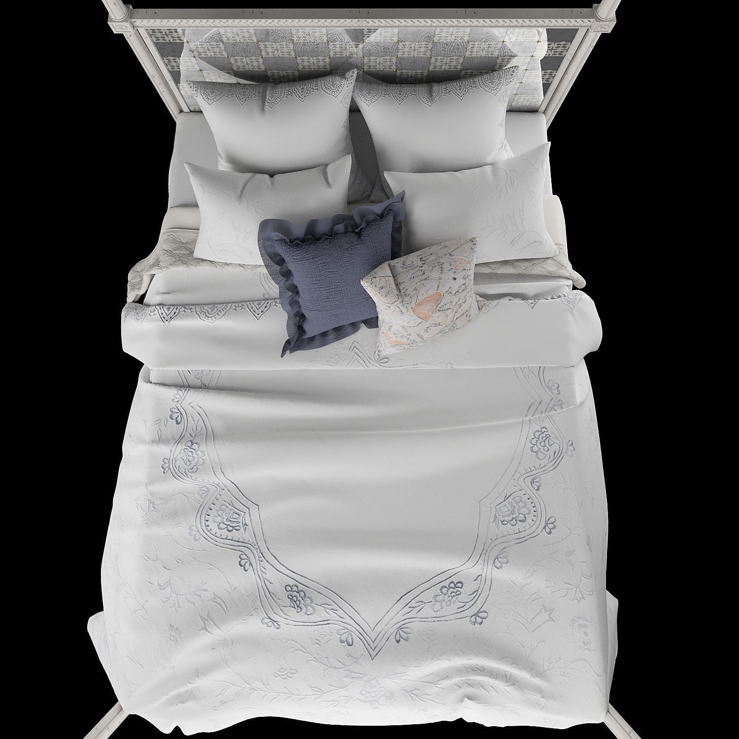 Mirelle bed Anthropologie classic double bed with linens 3D model_1