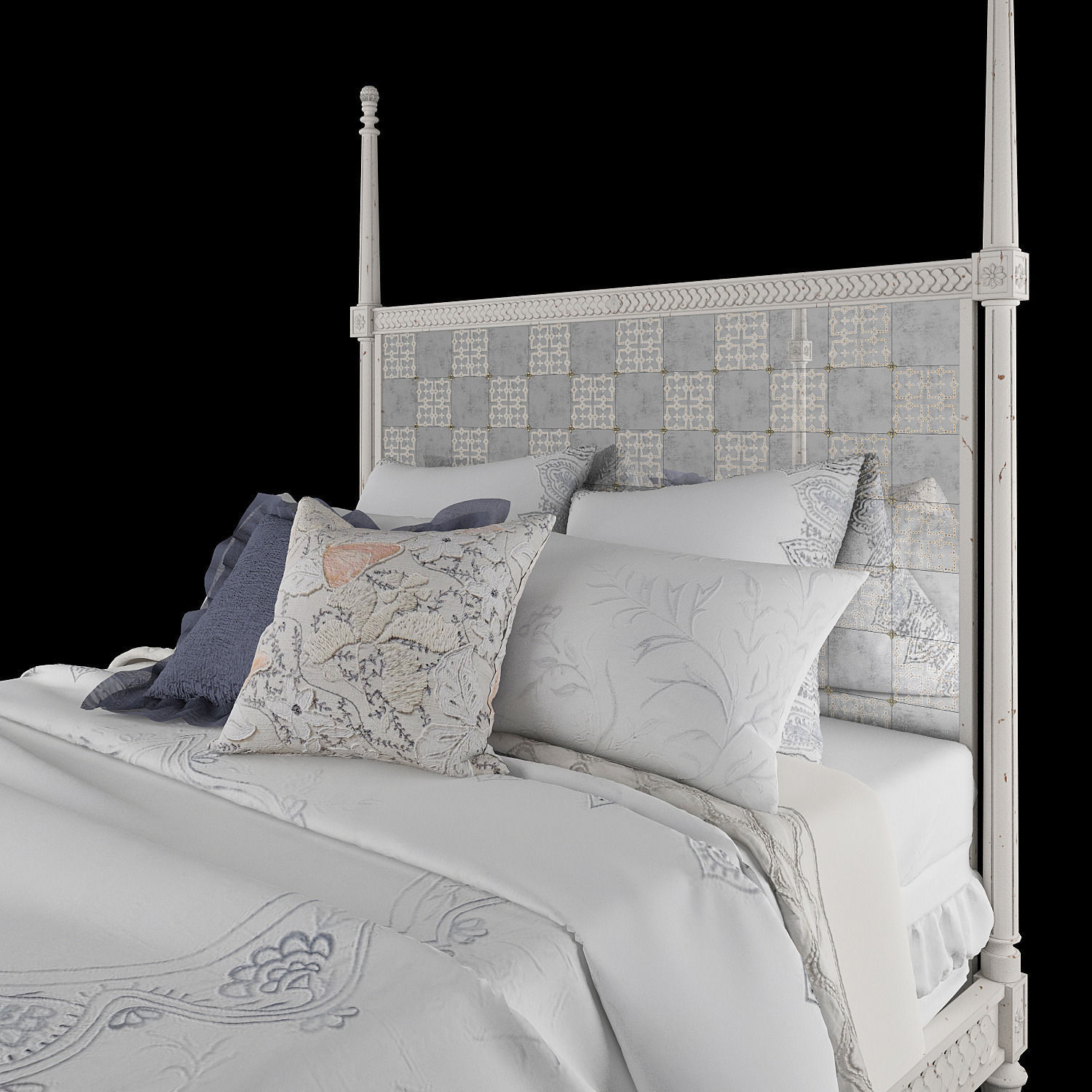 Mirelle bed Anthropologie classic double bed with linens 3D model_4