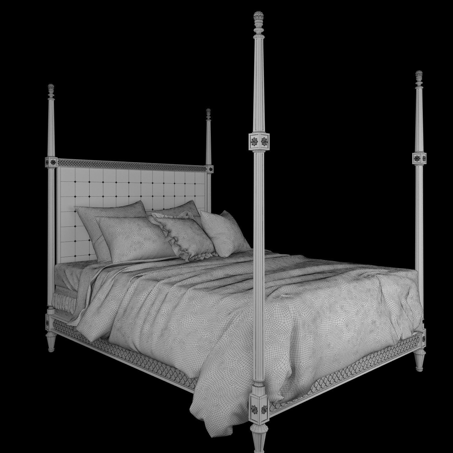 Mirelle bed Anthropologie classic double bed with linens 3D model_7