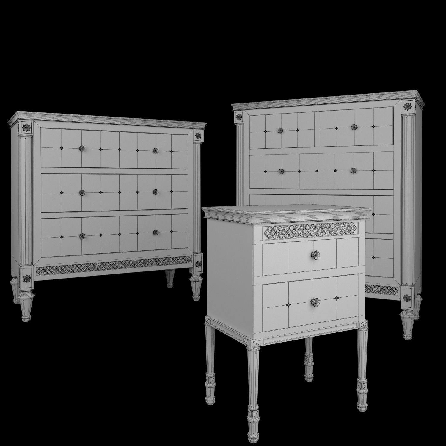 Mirelle Nightstand Three five drawer dresser 3D model_8