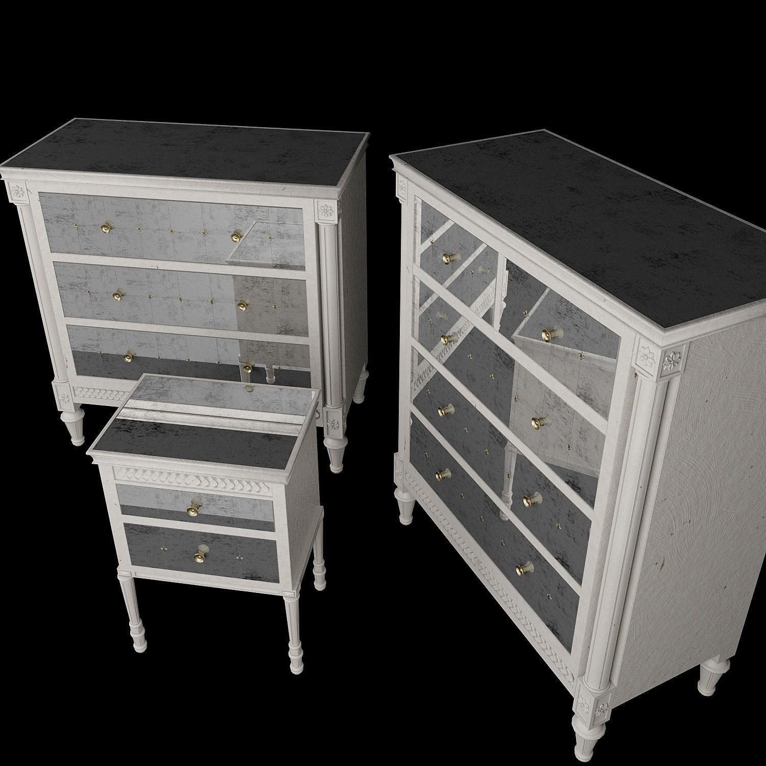 Mirelle Nightstand Three five drawer dresser 3D model_1