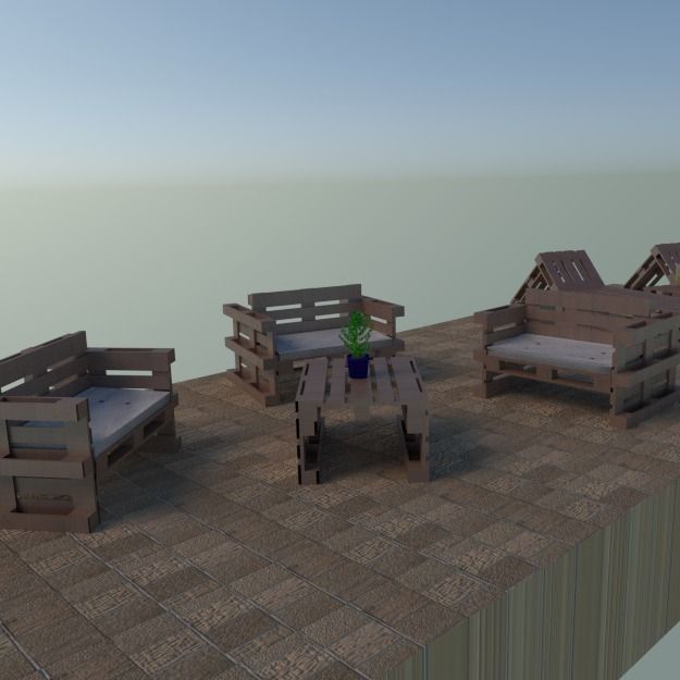 Lounge made out of pallets Low-poly 3D model_4