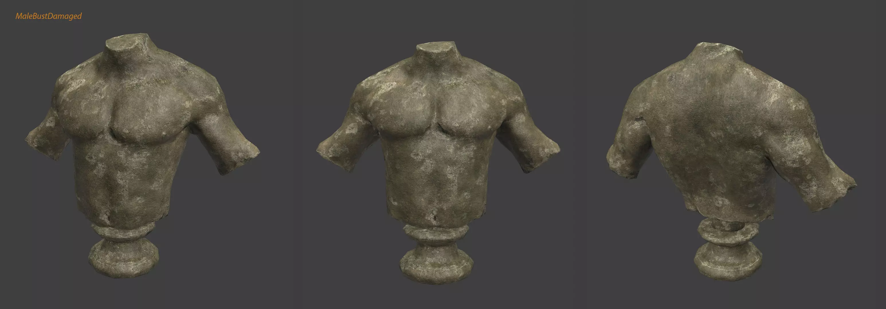 Male Bust Damaged Low-poly 3D model_0