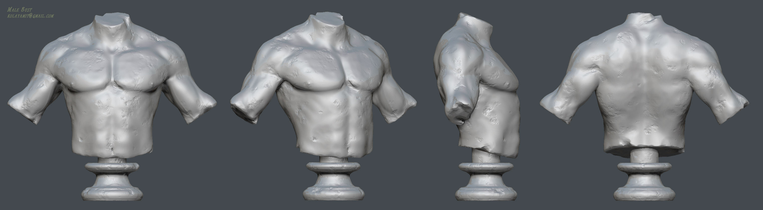 Male Bust Damaged Low-poly 3D model_2