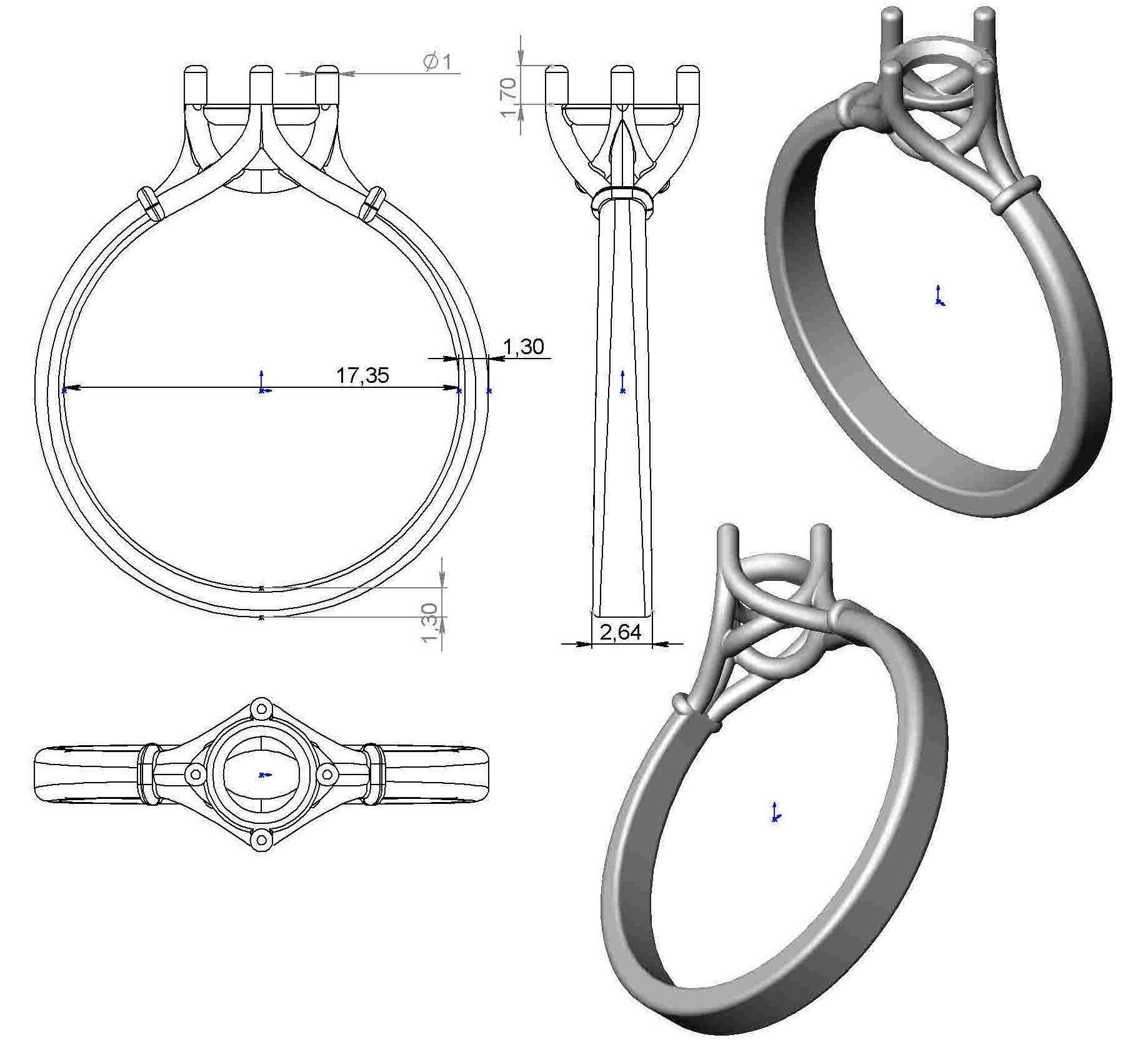 jewellery diamond engagement ring gold and gold 3D print model_12