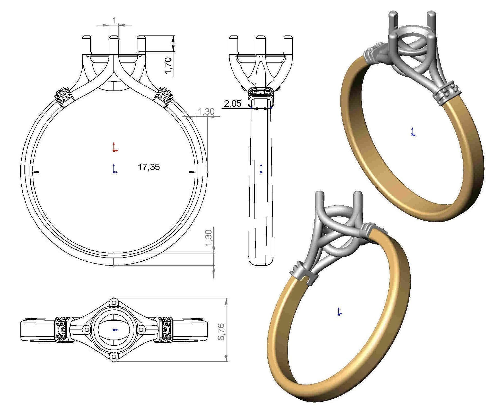 Ring gold and diamond engagement 3D print model_10