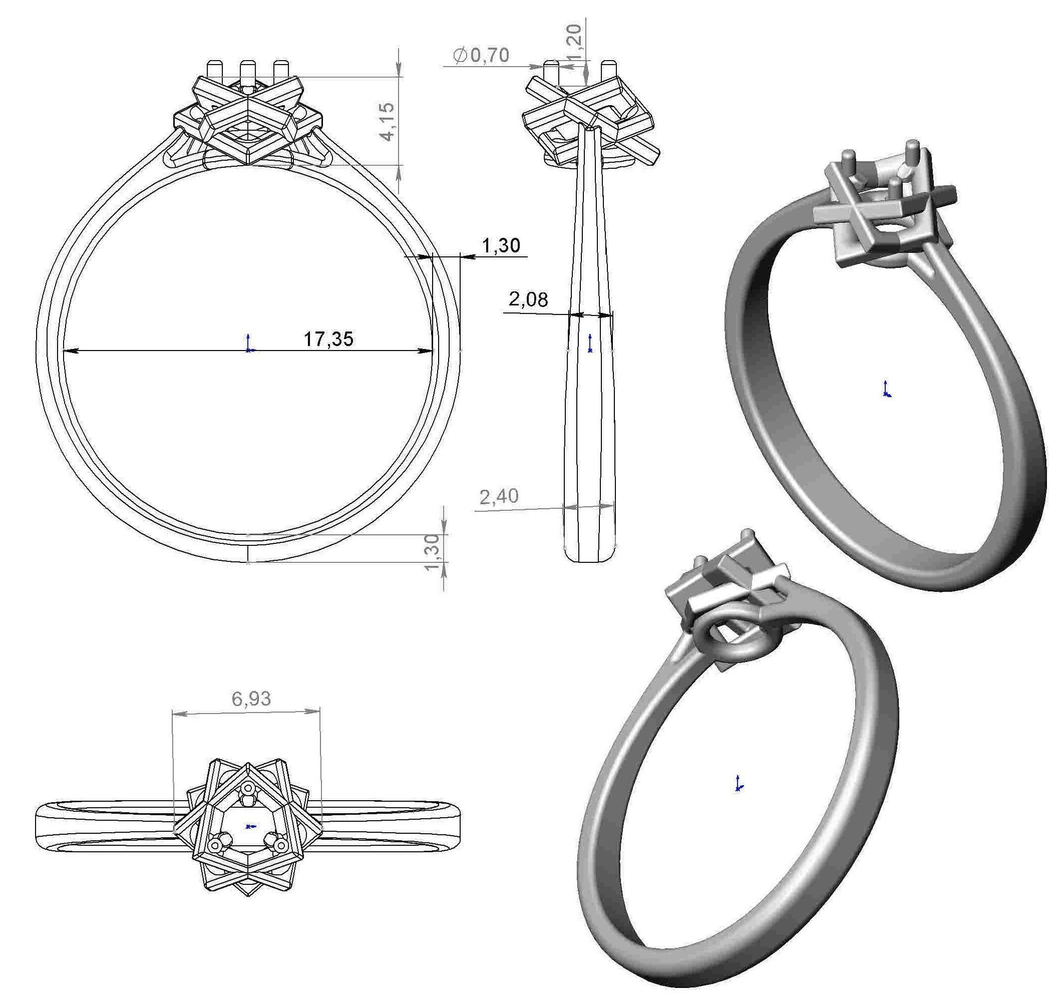 Ring two rings with diamond in middle 3D print model_9