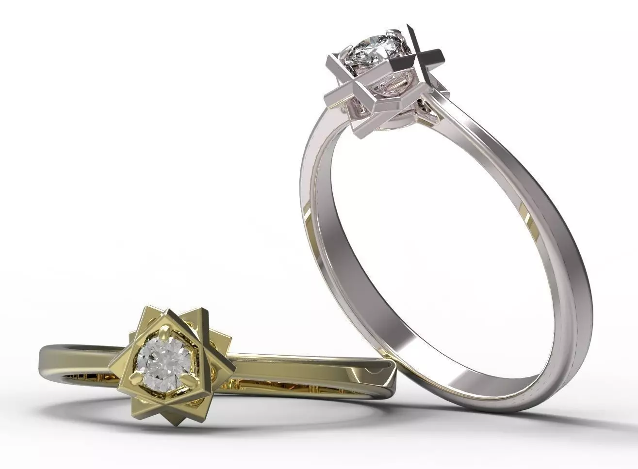 Ring two rings with diamond in middle 3D print model_0