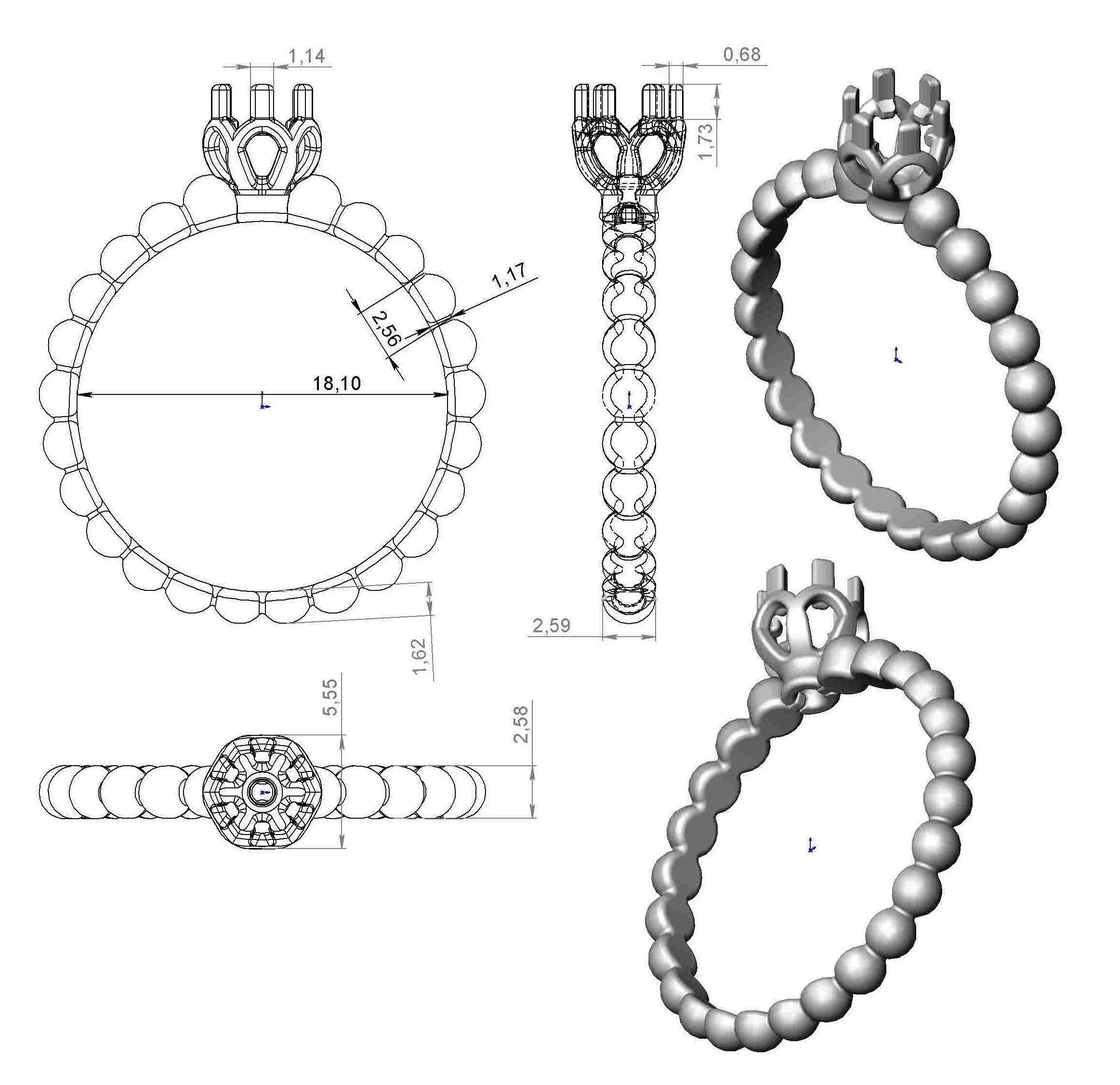 Ring solitaire diamond gold 3D print model_12