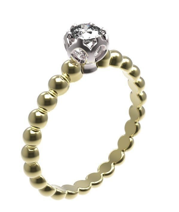 Ring solitaire diamond gold 3D print model_5