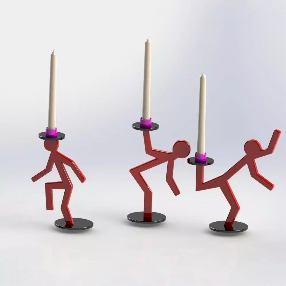 candelabrum three candle holders with candles in shape of man... Free 3D model