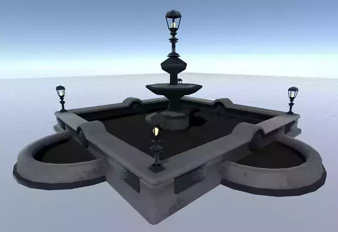 Fountains set fountain in middle of square Low-poly 3D model