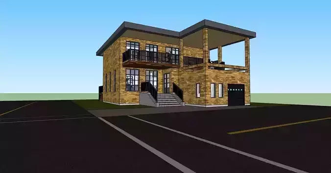 House building with stairs and balconies