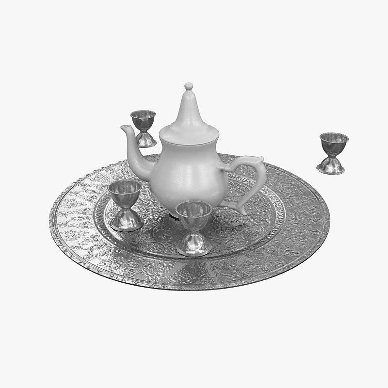 Traditional Arabic Teapot With Cups 3D model_6