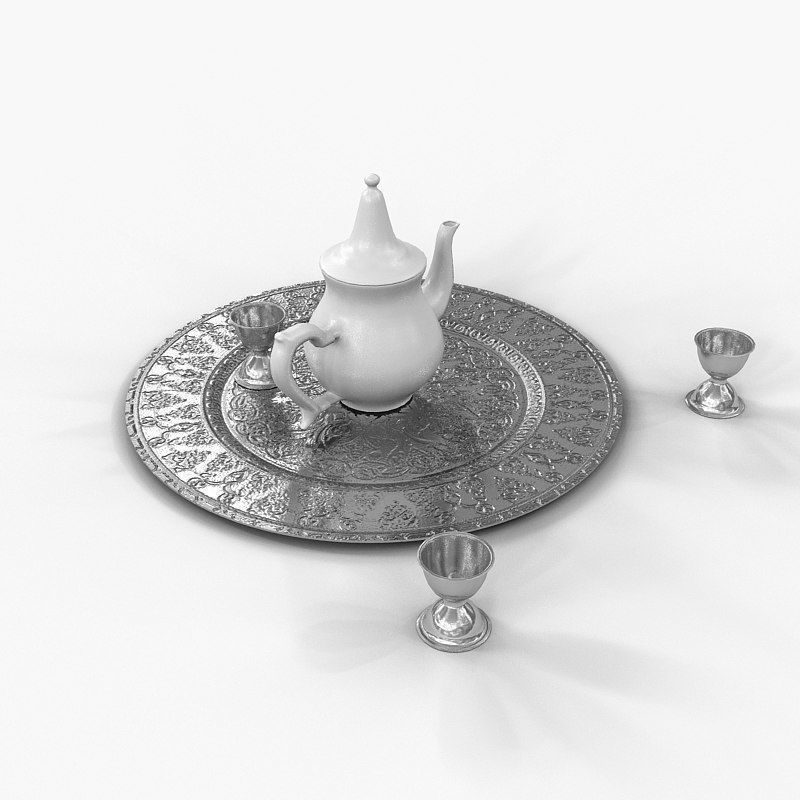 Traditional Arabic Teapot With Cups 3D model_8