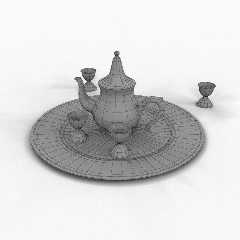 Traditional Arabic Teapot With Cups 3D model_5