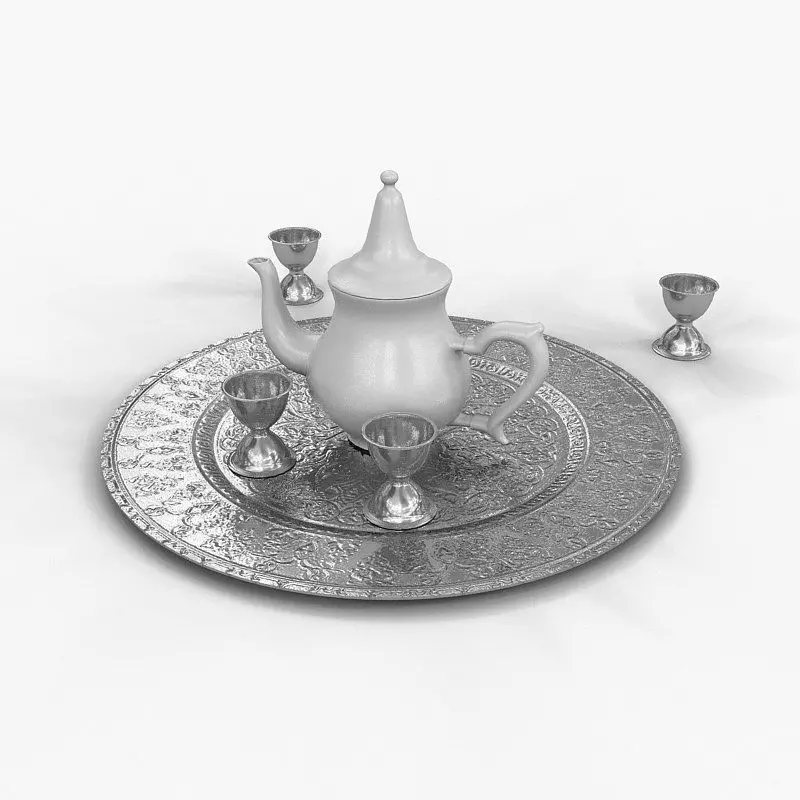 Traditional Arabic Teapot With Cups 3D model_0