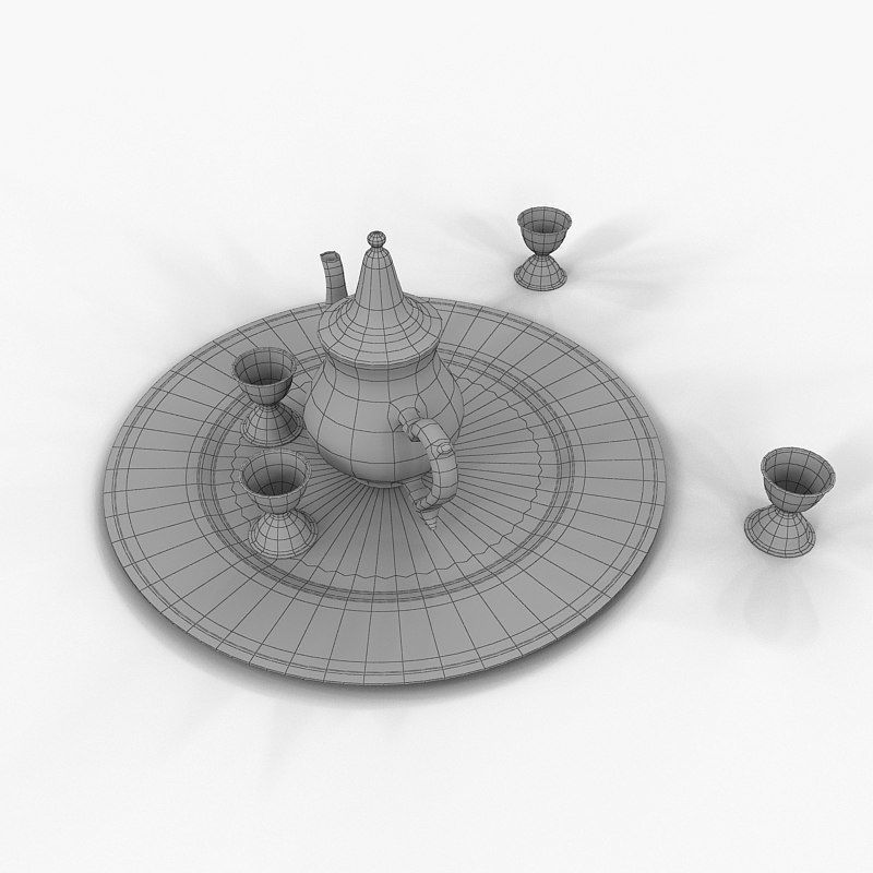 Traditional Arabic Teapot With Cups 3D model_3