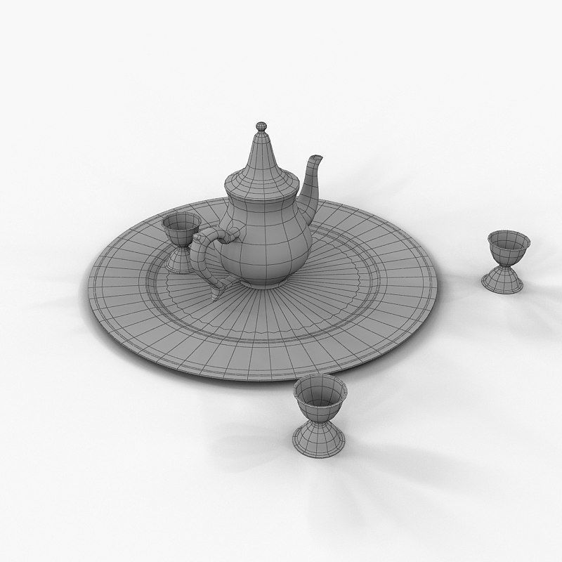 Traditional Arabic Teapot With Cups 3D model_7