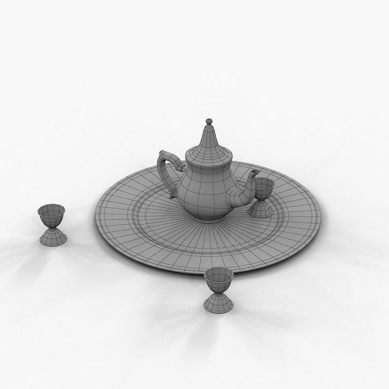 Traditional Arabic Teapot With Cups 3D model_4