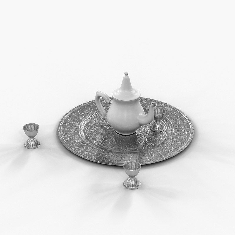 Traditional Arabic Teapot With Cups 3D model_2