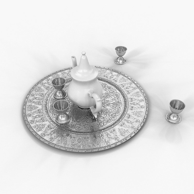 Traditional Arabic Teapot With Cups 3D model_1