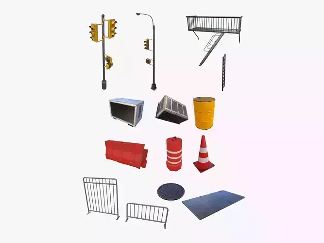 Urban Street Building Elements Collection Low-poly 3D model