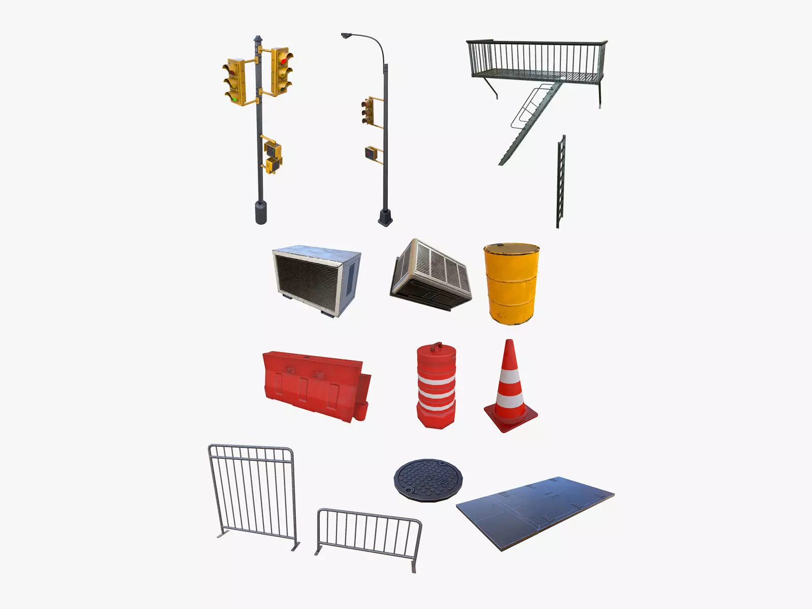 Urban Street Building Elements Collection Low-poly 3D model_0