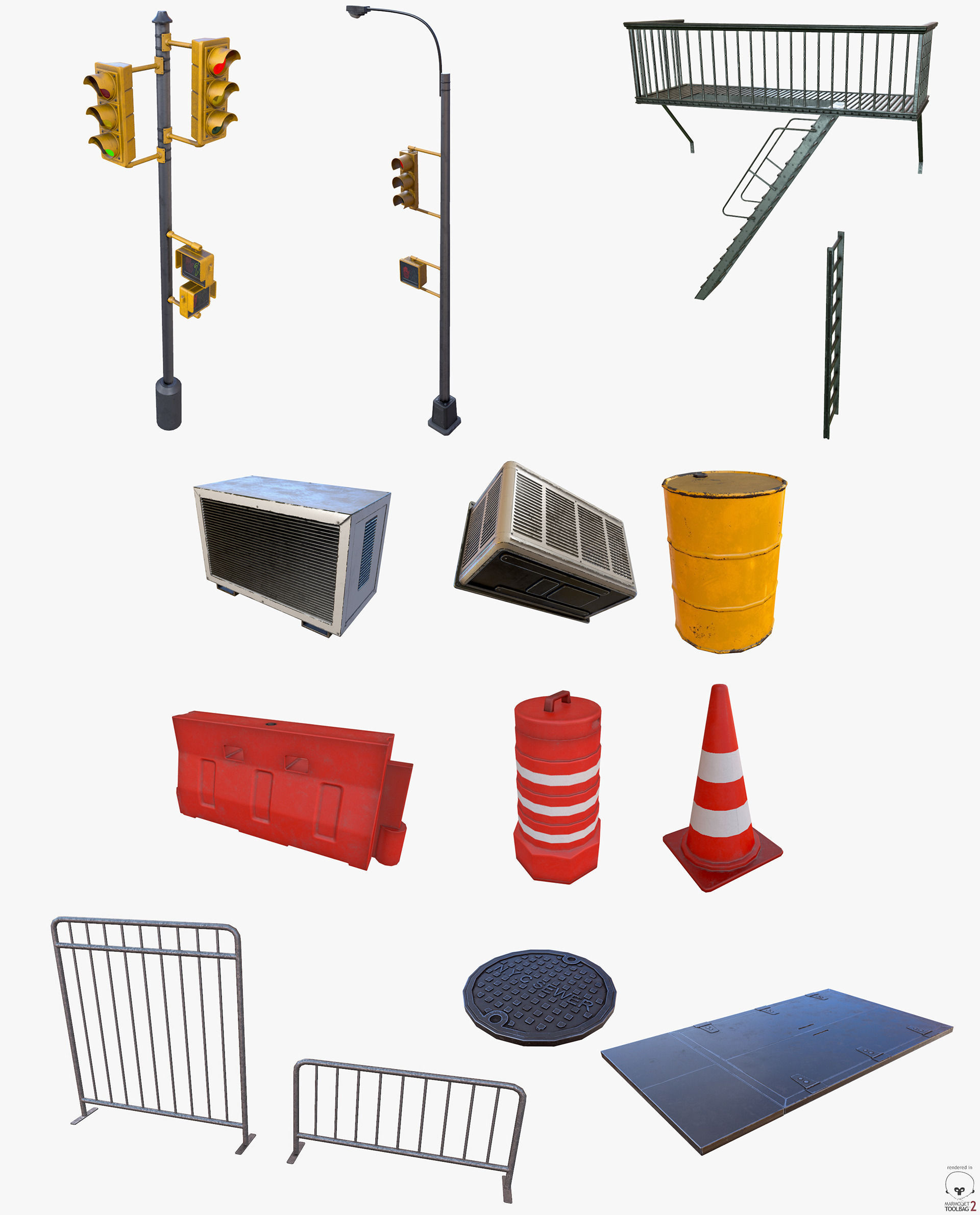 Urban Street Building Elements Collection Low-poly 3D model_1