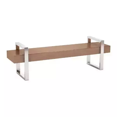 Realistic Bench modern wooden with stainless steel legs