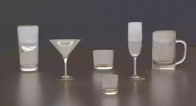 Assorted Beverage Glassware Low-poly 3D model