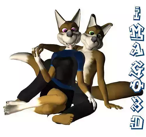 Canines two cartoon foxes