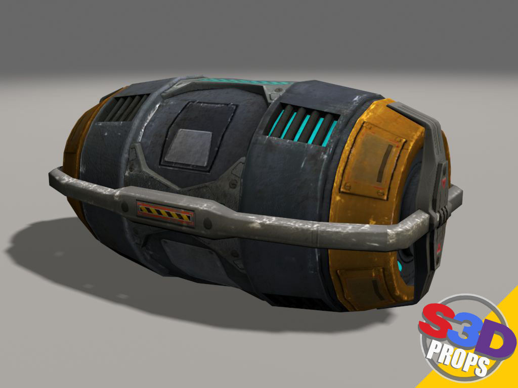 Scifi barrel crate 3D model_2