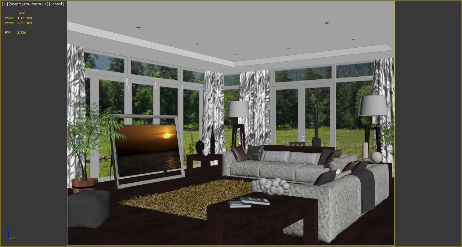 living room V-ray Interior scene 3D model_23