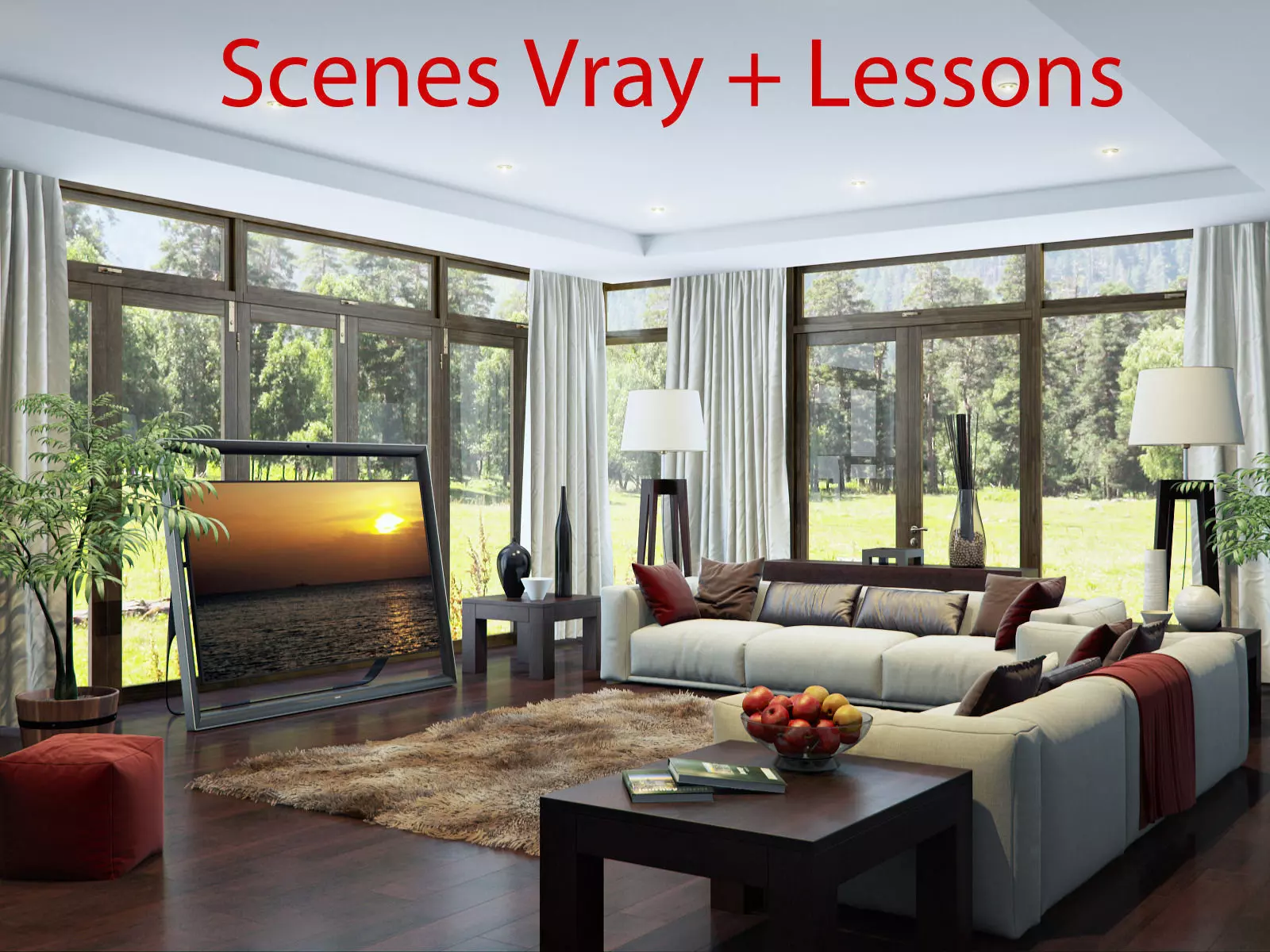 living room V-ray Interior scene 3D model_0