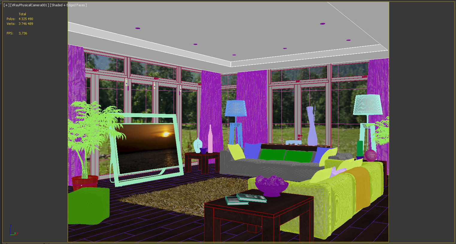 living room V-ray Interior scene 3D model_25