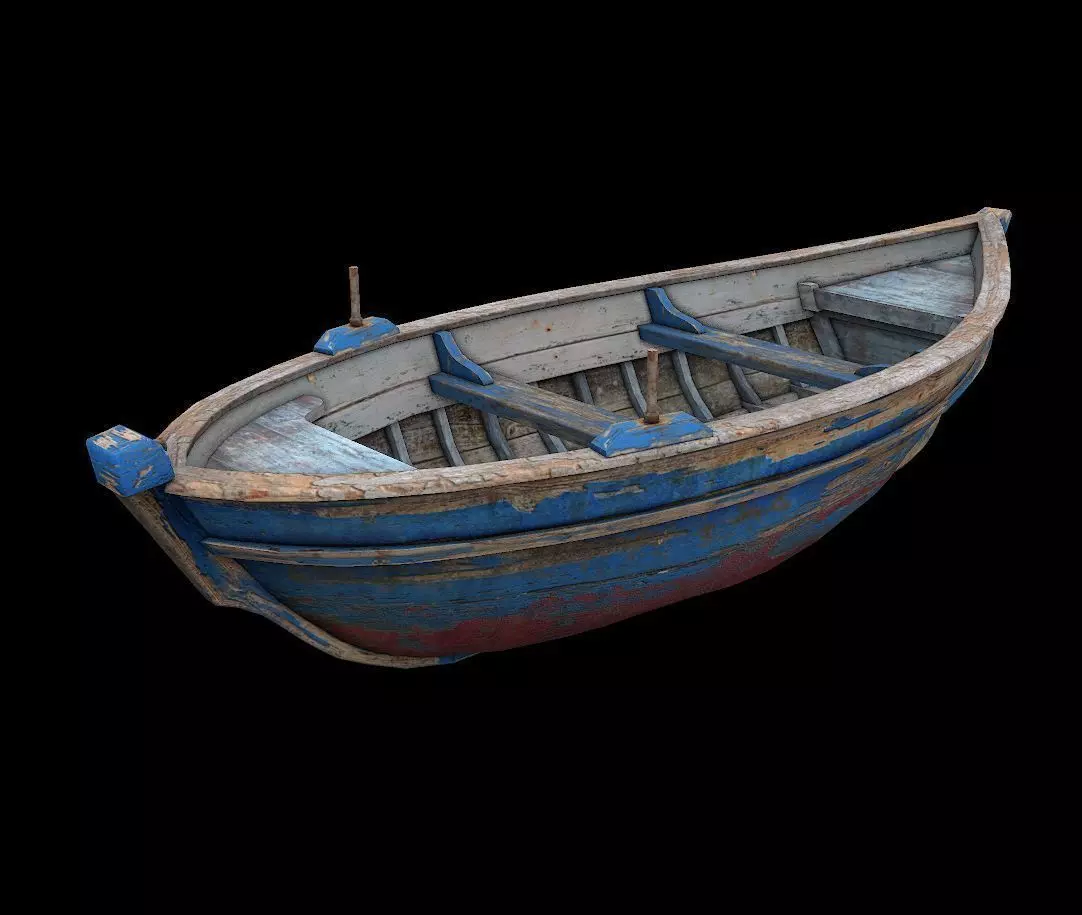 wooden boat Low-poly 3D model_0