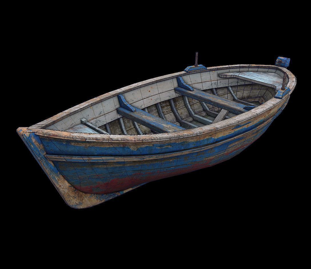 wooden boat Low-poly 3D model_4