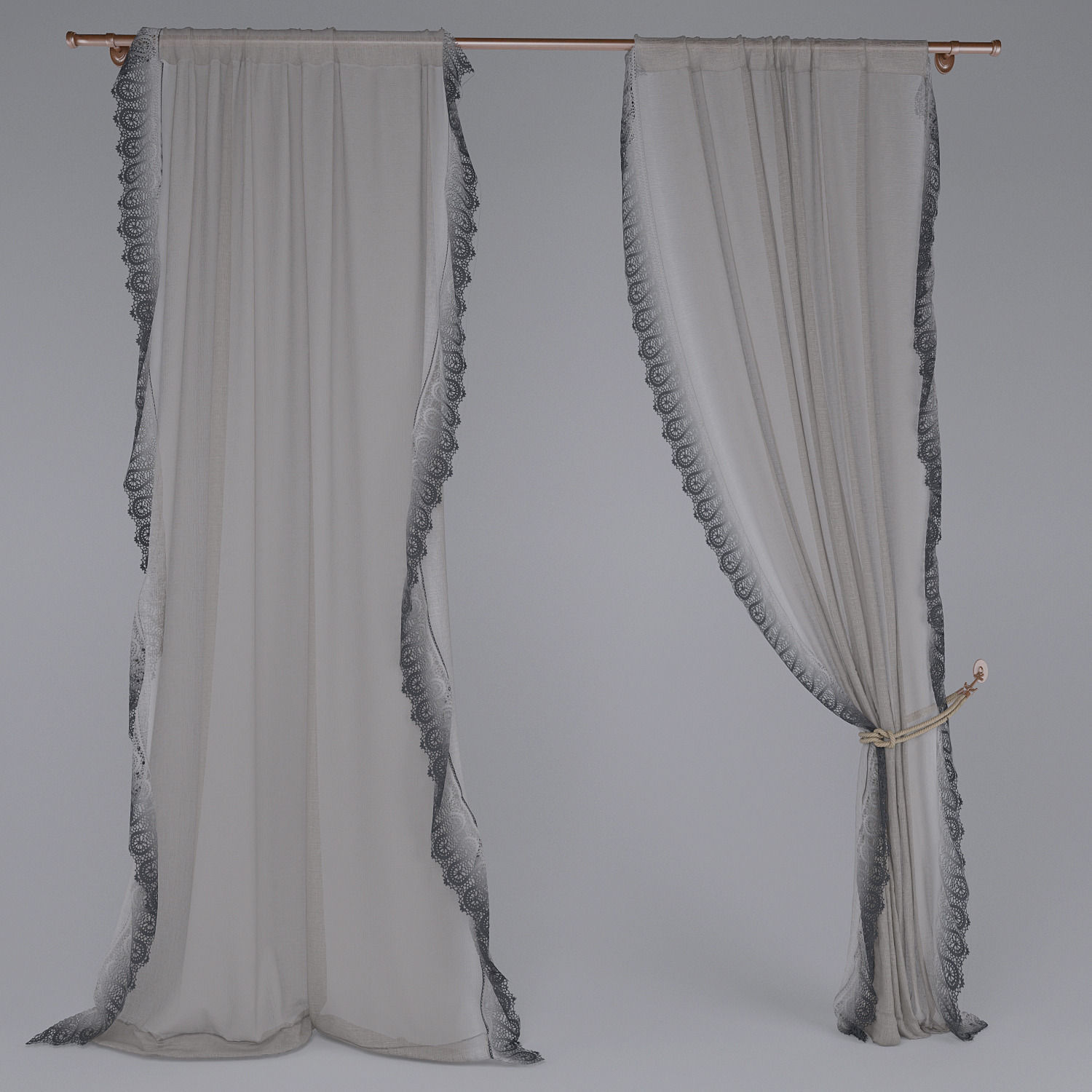 Linen Lace Curtain 3D model_1