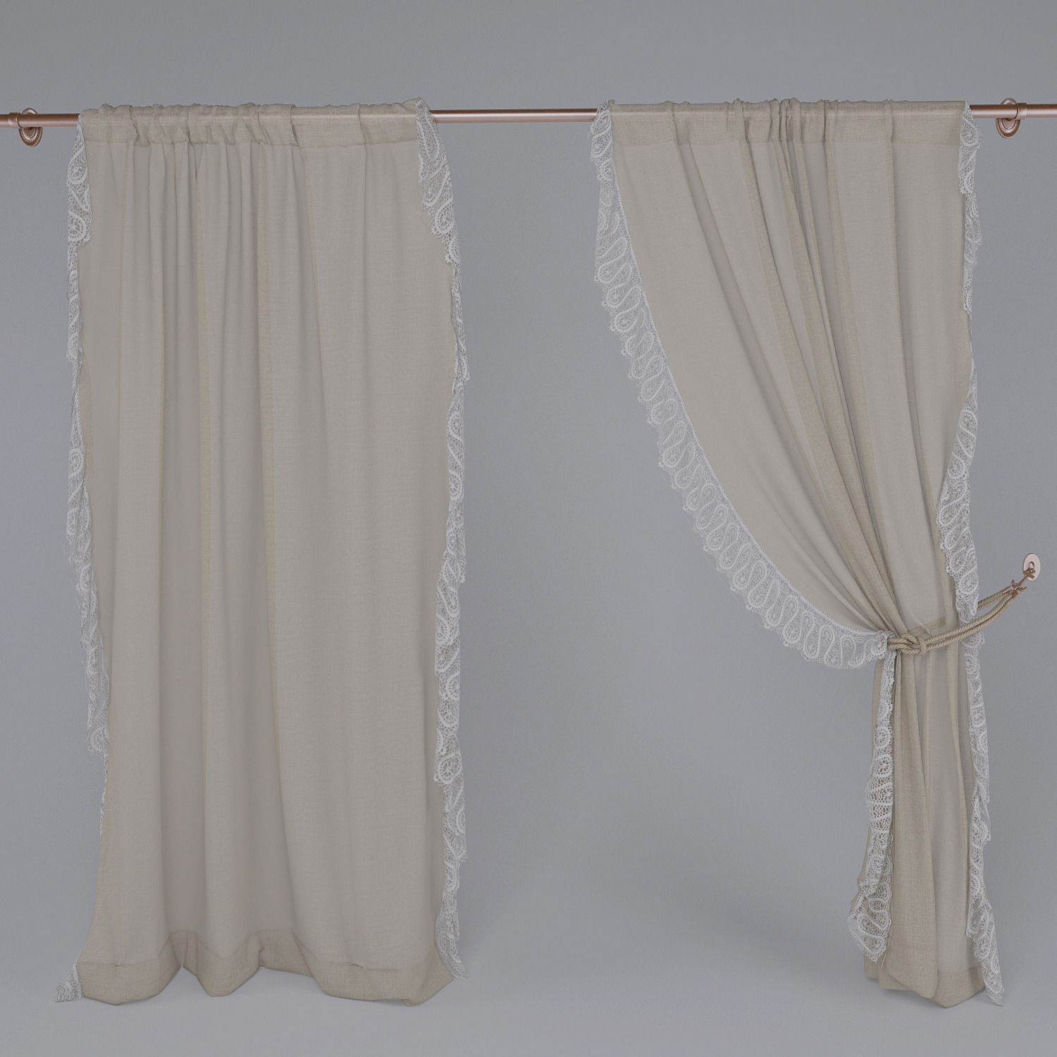 Linen Lace Curtain 3D model_4