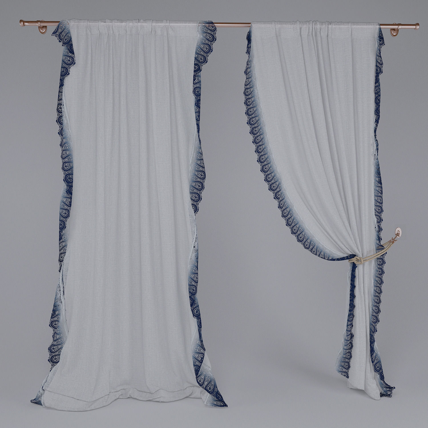 Linen Lace Curtain 3D model_2