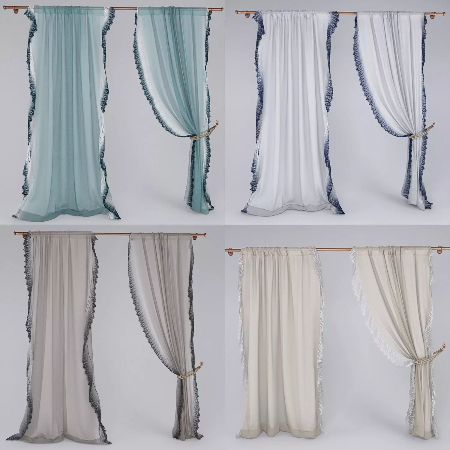 Linen Lace Curtain 3D model_0